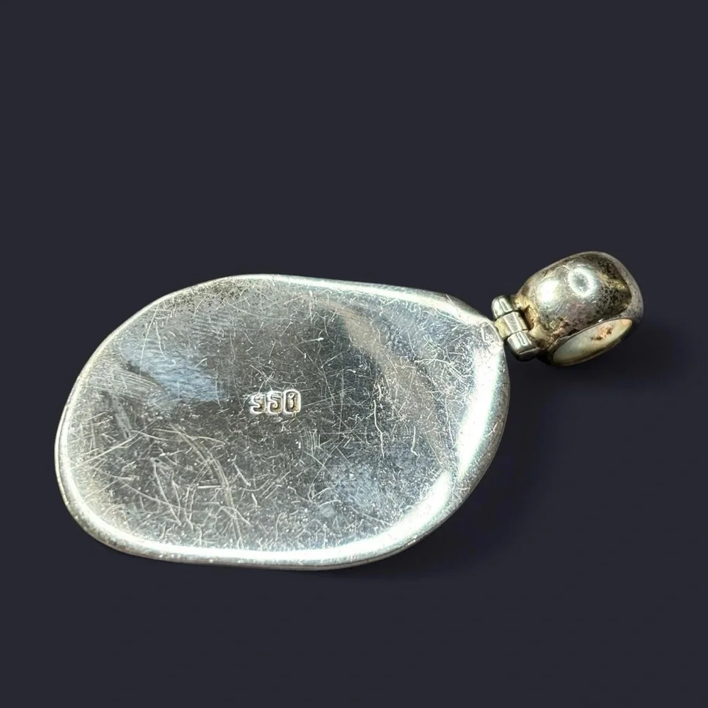950 Silver MOP Mother Pearl Statement Pendant Necklace Asymmetrical Boho Coastal - Picture 8 of 10